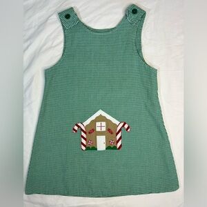 Reversible Green Pinafore Dress w/Gingerbread House and Zebra Appliqués Girls 6